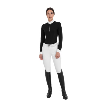 Polo de concurso feminino de manga comprida com strass Equestro mulher Polo de concurso feminino de manga comprida com strass Equestro mulher