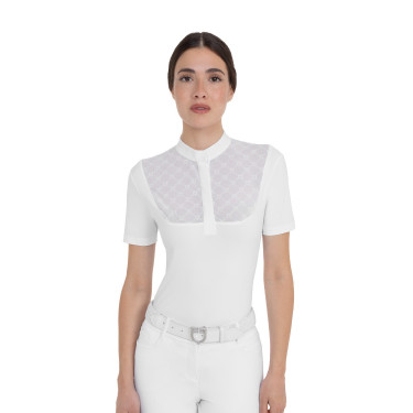 Polo de competição feminina com inserções em tule Equestro mulher