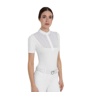 Polo de competição feminina com inserções em tule Equestro mulher