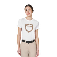 T-shirt feminina com logótipo monograma efeito veludo Equestro mulher Branco / castanho tabaco T-shirt feminina com logótipo monograma efeito veludo Equestro mulher Branco / castanho tabaco
