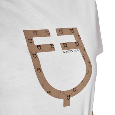 T-shirt feminina com logótipo monograma efeito veludo Equestro mulher Branco / castanho tabaco T-shirt feminina com logótipo monograma efeito veludo Equestro mulher Branco / castanho tabaco