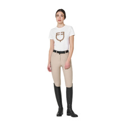 T-shirt feminina com logótipo monograma efeito veludo Equestro mulher Branco / castanho tabaco T-shirt feminina com logótipo monograma efeito veludo Equestro mulher Branco / castanho tabaco