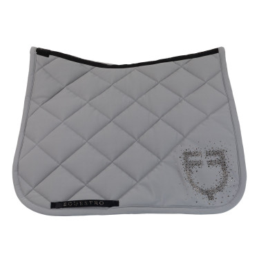 Almofada de sela de dressage Equestro com logótipo em strass Cinza gelo / cinza gelo Almofada de sela de dressage Equestro com logótipo em strass Cinza gelo / cinza gelo