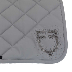Almofada de sela de dressage Equestro com logótipo em strass Cinza gelo / cinza gelo Almofada de sela de dressage Equestro com logótipo em strass Cinza gelo / cinza gelo