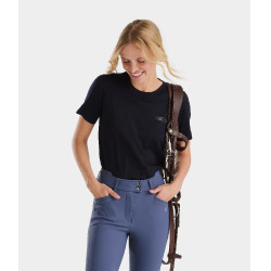 T-shirt de equitação Horse Pilot em lã merino para mulher Noite escura Preto