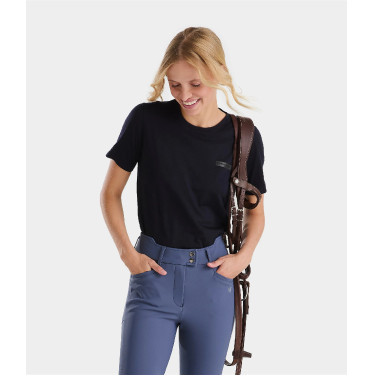 T-shirt de equitação Horse Pilot em lã merino para mulher Noite escura Preto