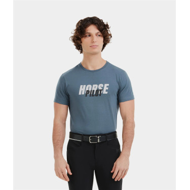 Camiseta Horse Pilot Team homem Índigo vintage Azul