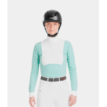 Polo de competição Monica Horse Pilot de mangas compridas para mulher Verde-mar