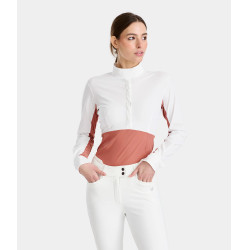 Camisa de competição Monica Horse Pilot de mangas compridas feminina Pó de tijolo Rosa
