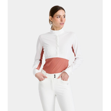 Camisa de competição Monica Horse Pilot de mangas compridas feminina Pó de tijolo Rosa