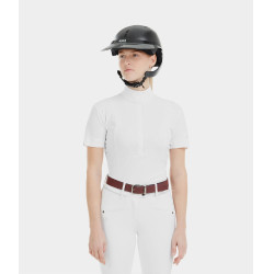Camisa de competição Monica Horse Pilot de manga curta feminina Branco Camisa de competição Monica Horse Pilot de manga curta feminina Branco