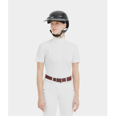 Camisa de competição Monica Horse Pilot de manga curta feminina Branco Camisa de competição Monica Horse Pilot de manga curta feminina Branco
