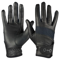 Luvas de couro e malha para mulher Horze Preto