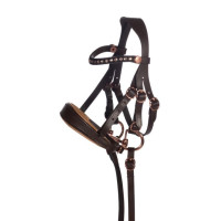 Bridão de couro dourado rosa Hobby Horsing HKM
