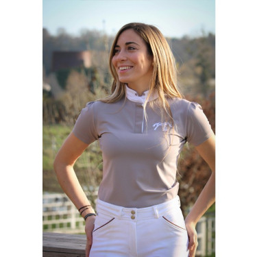 Polo de competição Pénélope Madrid de mangas curtas Cinzento-acastanhado Castanho Polo de competição Pénélope Madrid de mangas curtas Cinzento-acastanhado Castanho