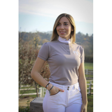 Polo de competição Pénélope Madrid de mangas curtas Cinzento-acastanhado Castanho Polo de competição Pénélope Madrid de mangas curtas Cinzento-acastanhado Castanho