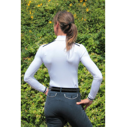 Polo de competição Pénélope Bruges de mangas compridas Branco / fita azul branca vermelha Polo de competição Pénélope Bruges de mangas compridas Branco / fita azul branca vermelha