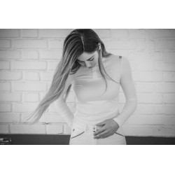 Polo de competição Pénélope Bruges de mangas compridas Branco / fita azul branca vermelha Polo de competição Pénélope Bruges de mangas compridas Branco / fita azul branca vermelha