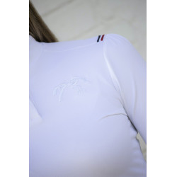 Polo de competição Pénélope Bruges de mangas compridas Branco / fita azul branca vermelha Polo de competição Pénélope Bruges de mangas compridas Branco / fita azul branca vermelha