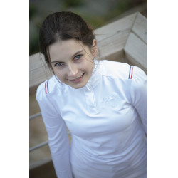 Polo de competição Pénélope Bruges de mangas compridas Branco / fita azul branca vermelha Polo de competição Pénélope Bruges de mangas compridas Branco / fita azul branca vermelha