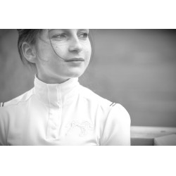 Polo de competição Pénélope Bruges de mangas compridas Branco / fita azul branca vermelha Polo de competição Pénélope Bruges de mangas compridas Branco / fita azul branca vermelha