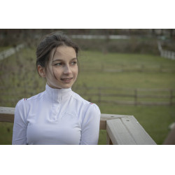 Polo de competição Pénélope Bruges de mangas compridas Branco / fita azul branca vermelha Polo de competição Pénélope Bruges de mangas compridas Branco / fita azul branca vermelha