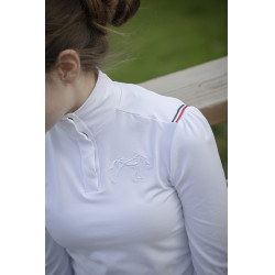 Polo de competição Pénélope Bruges de mangas compridas Branco / fita azul branca vermelha Polo de competição Pénélope Bruges de mangas compridas Branco / fita azul branca vermelha
