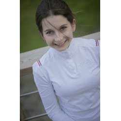 Polo de competição Pénélope Bruges de mangas compridas Branco / fita azul branca vermelha Polo de competição Pénélope Bruges de mangas compridas Branco / fita azul branca vermelha