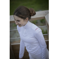 Polo de competição Pénélope Bruges de mangas compridas Branco / fita azul branca vermelha Polo de competição Pénélope Bruges de mangas compridas Branco / fita azul branca vermelha