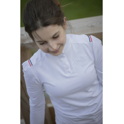 Polo de competição Pénélope Bruges de mangas compridas Branco / fita azul branca vermelha Polo de competição Pénélope Bruges de mangas compridas Branco / fita azul branca vermelha