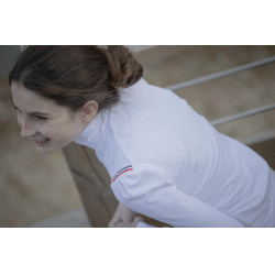 Polo de competição Pénélope Bruges de mangas compridas Branco / fita azul branca vermelha Polo de competição Pénélope Bruges de mangas compridas Branco / fita azul branca vermelha