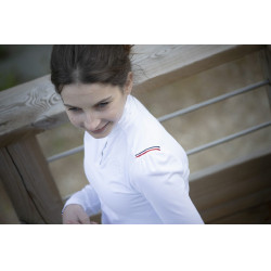 Polo de competição Pénélope Bruges de mangas compridas Branco / fita azul branca vermelha Polo de competição Pénélope Bruges de mangas compridas Branco / fita azul branca vermelha