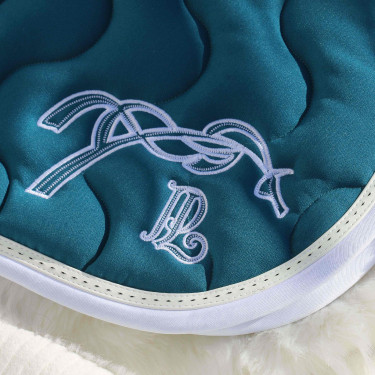 Almofada de sela Pénélope Classique Verde petróleo / branco