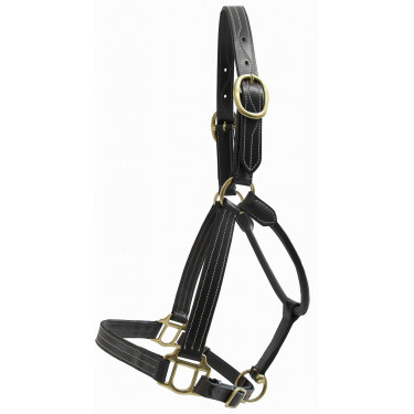 Caveção de couro T de T com costura tripla e reforço de nylon Preto