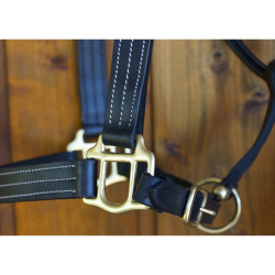 Caveção de couro T de T com costura tripla e reforço de nylon Preto
