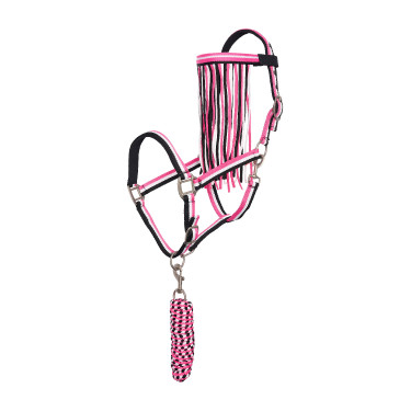 Cabeçada e corda anti-moscas de nylon Imperial Riding Rosa néon Cabeçada e corda anti-moscas de nylon Imperial Riding Rosa néon
