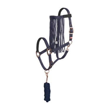 Cabeçada e corda anti-moscas de nylon Imperial Riding Azul-marinho Cabeçada e corda anti-moscas de nylon Imperial Riding Azul-marinho