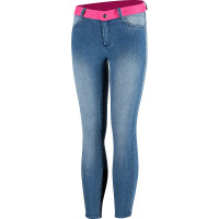 Calça de equitação jeans com grip de silicone integral Poppy infantil Horze Azul Calça de equitação jeans com grip de silicone integral Poppy infantil Horze Azul