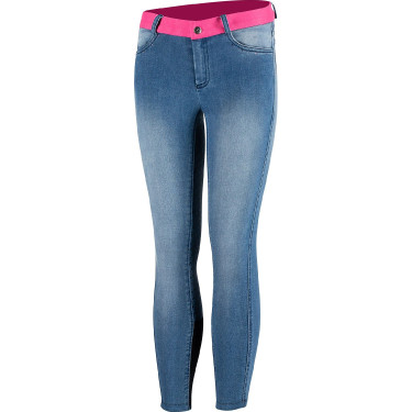 Calça de equitação jeans com grip de silicone integral Poppy infantil Horze Calça de equitação jeans com grip de silicone integral Poppy infantil Horze