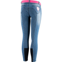 Calça de equitação jeans com grip de silicone integral Poppy infantil Horze Azul Calça de equitação jeans com grip de silicone integral Poppy infantil Horze Azul