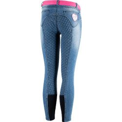 Calça de equitação jeans com grip de silicone integral Poppy infantil Horze Azul Calça de equitação jeans com grip de silicone integral Poppy infantil Horze Azul