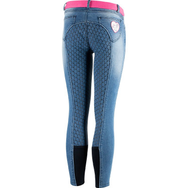 Calça de equitação jeans com grip de silicone integral Poppy infantil Horze Calça de equitação jeans com grip de silicone integral Poppy infantil Horze