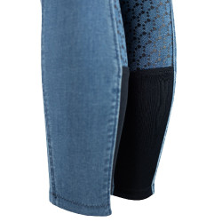 Calça de equitação jeans com grip de silicone integral Poppy infantil Horze Azul Calça de equitação jeans com grip de silicone integral Poppy infantil Horze Azul