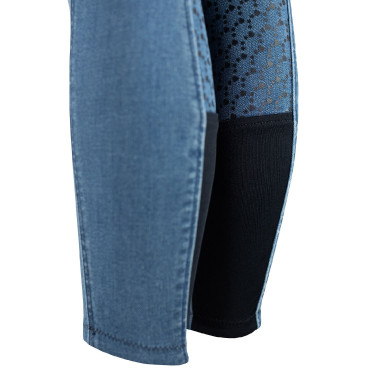 Calça de equitação jeans com grip de silicone integral Poppy infantil Horze Calça de equitação jeans com grip de silicone integral Poppy infantil Horze