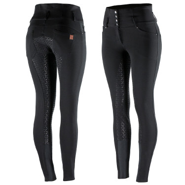 Calça de equitação cintura alta Tara silicone com grip completo feminino Horze Preto