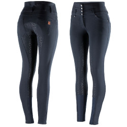 Calça de equitação cintura alta Tara silicone com grip completo feminino Horze Azul-marinho escuro