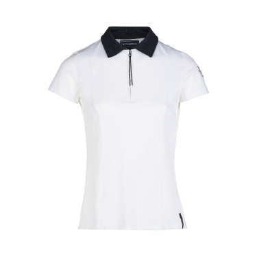 Polo de competição de manga curta Claudine feminino B Vertigo Branco / azul-marinho