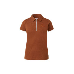 Polo Amy algodão elástico de manga curta feminino Horze Tabaco