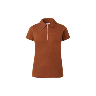 Polo Amy algodão elástico de manga curta feminino Horze Tabaco