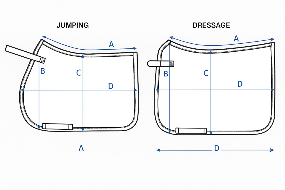 Ilustração do guia de tamanhos para Sela debaixo Kingsland